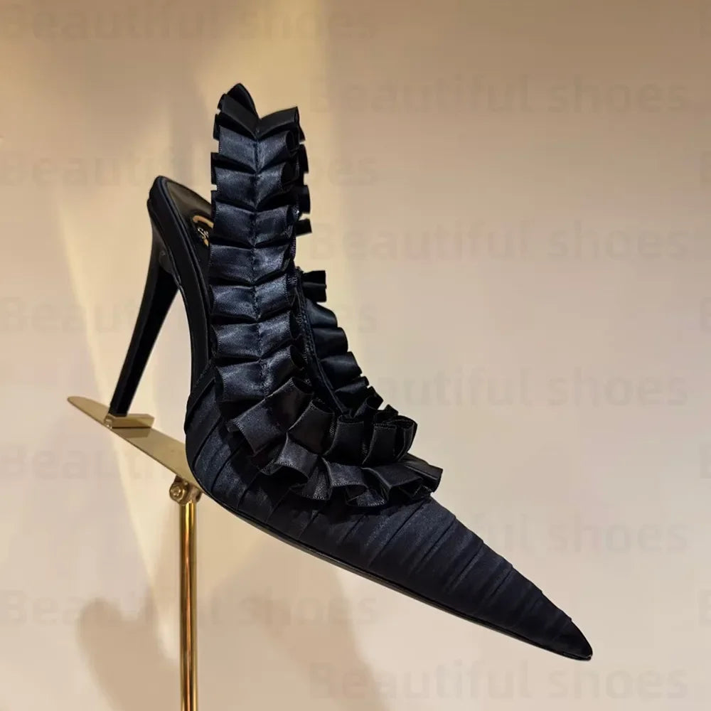 Luxury Silk Lace Pointed Slingbacks