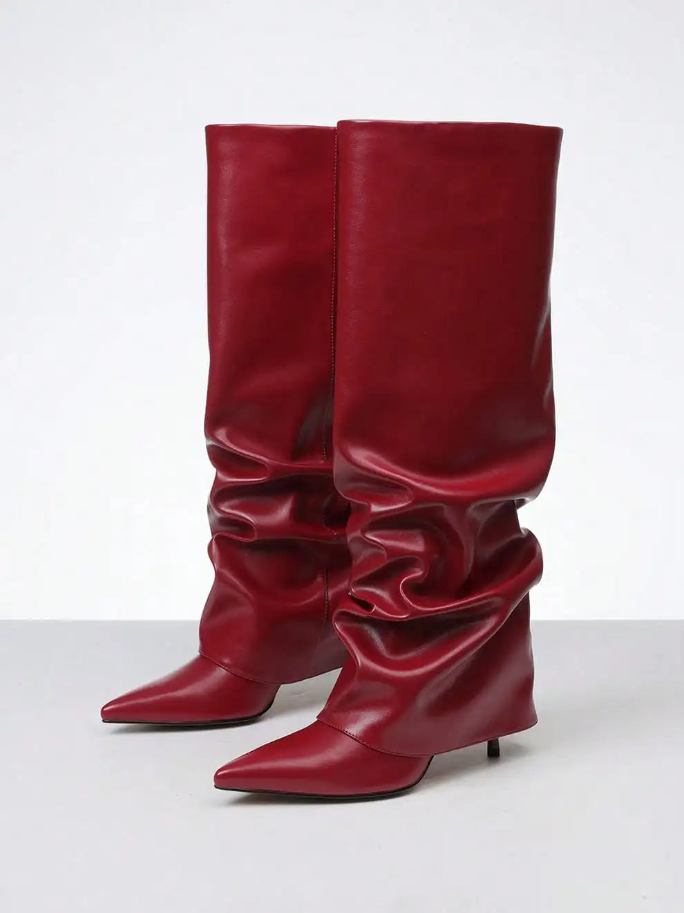 Slouchy Shark Fold-Over Stiletto Boots