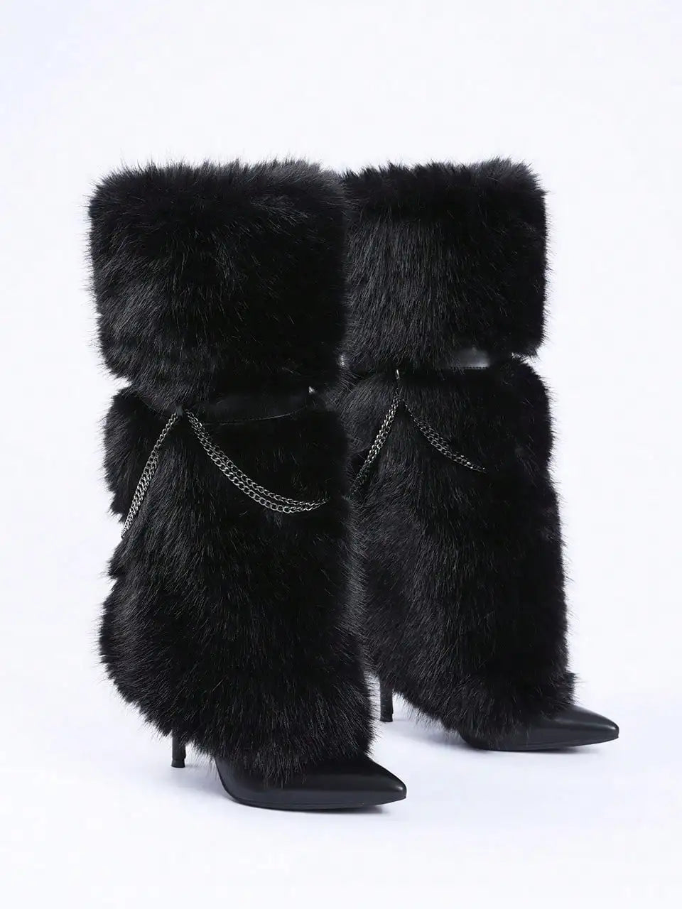 Fuzzy Faux Fur Pointed Toe Stiletto Boots