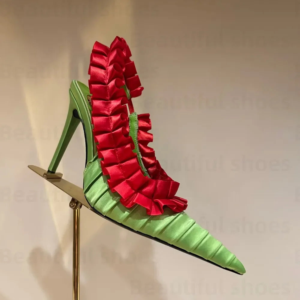 Luxury Silk Lace Pointed Slingbacks