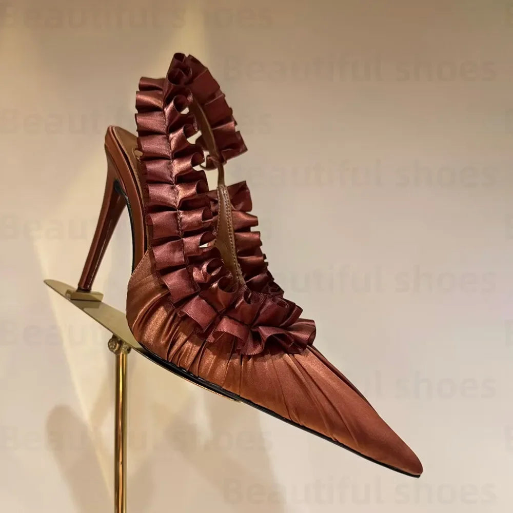 Luxury Silk Lace Pointed Slingbacks