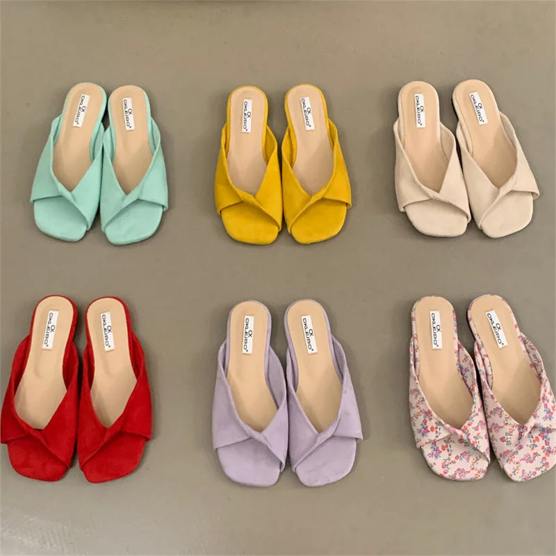 Sexy Twisted Square Toe Designer Mules
