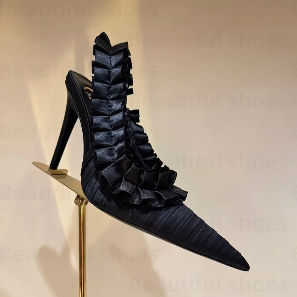 Luxury Silk Lace Pointed Slingbacks