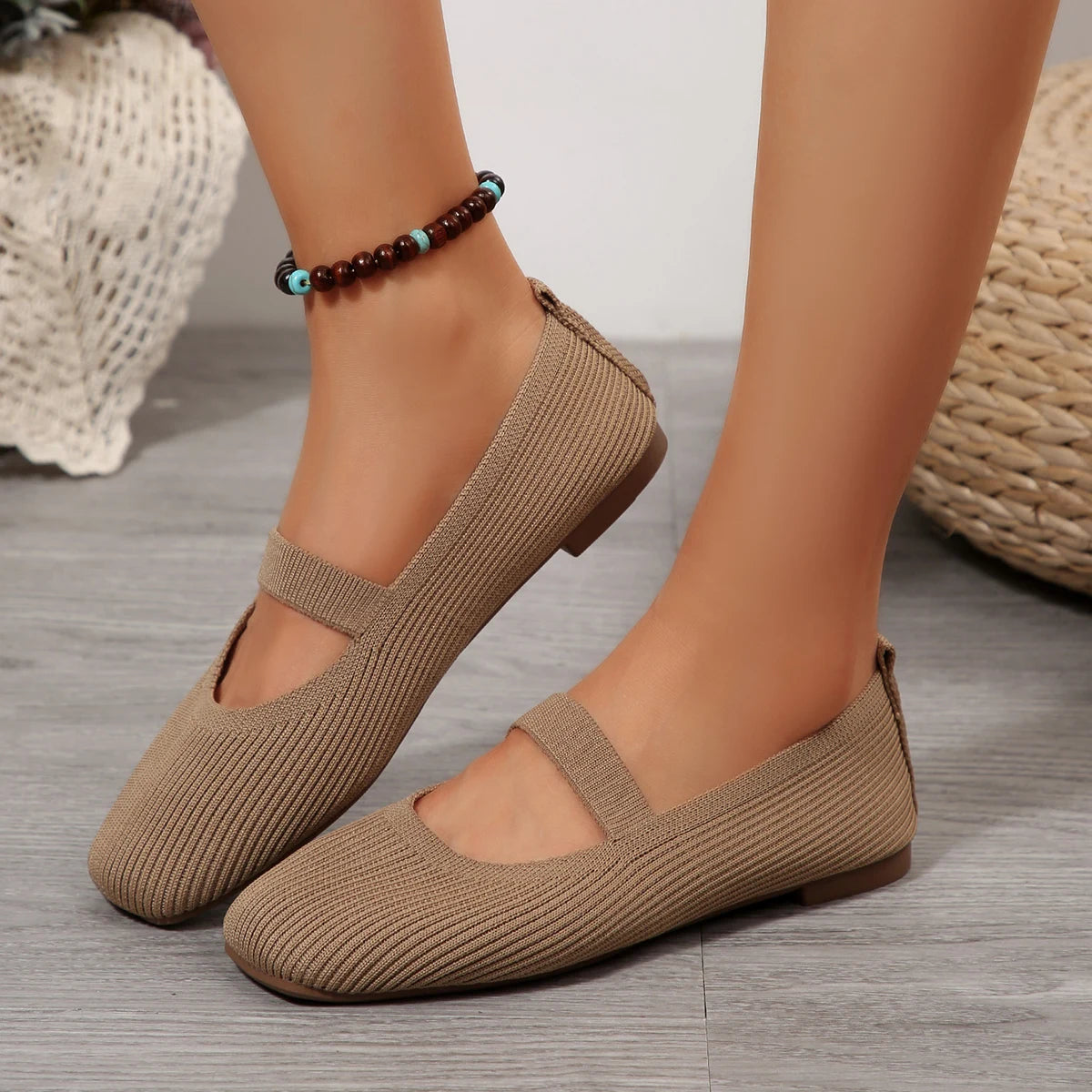 Breathable Mesh Knitted Sock Flats
