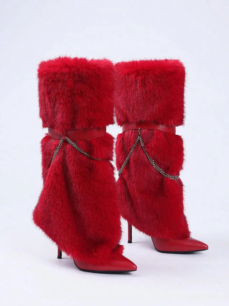 Fuzzy Faux Fur Pointed Toe Stiletto Boots