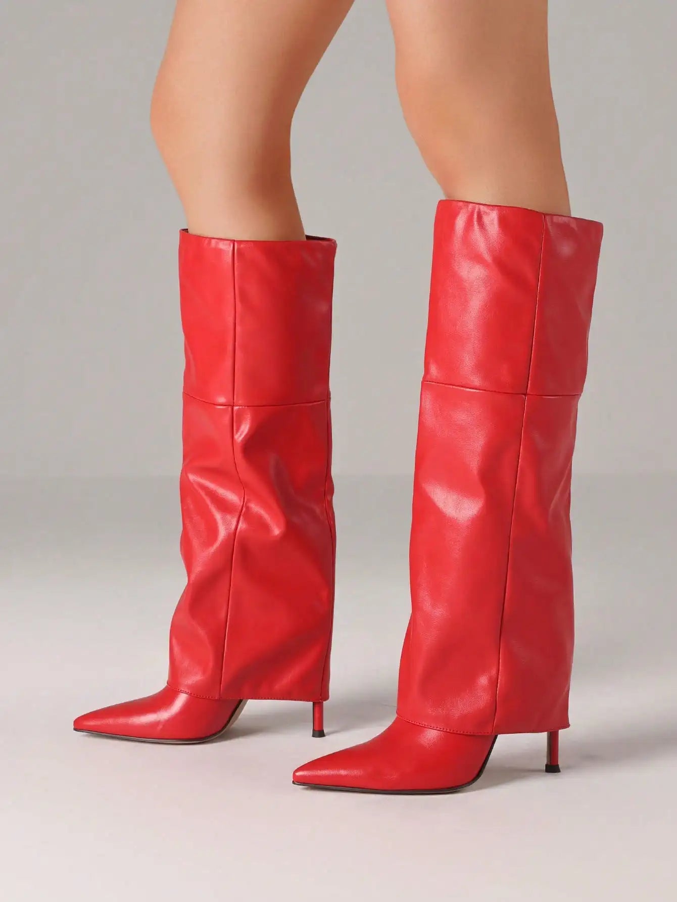White Fold-Over Shark Stiletto Boots