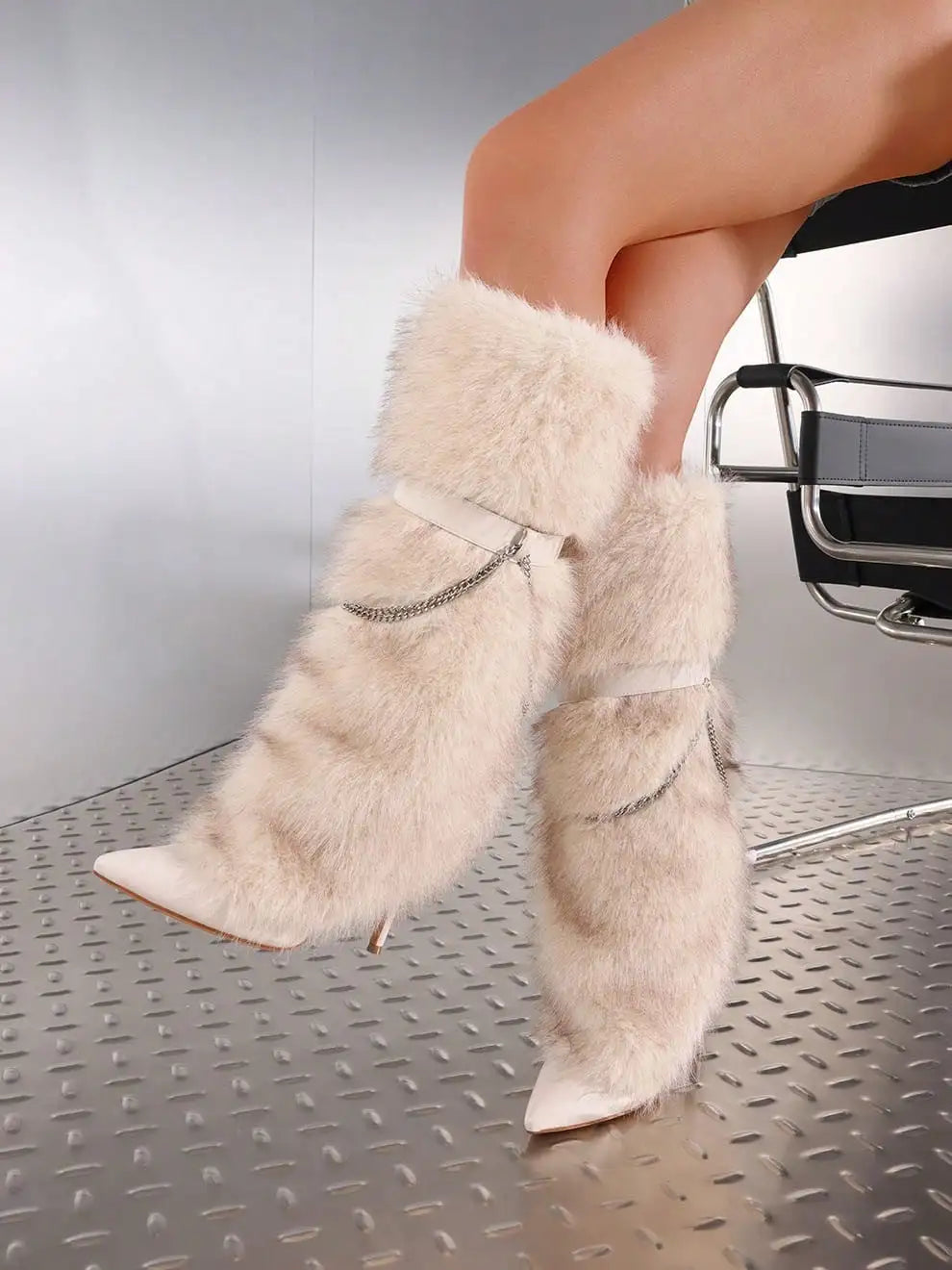 Fuzzy Faux Fur Pointed Toe Stiletto Boots