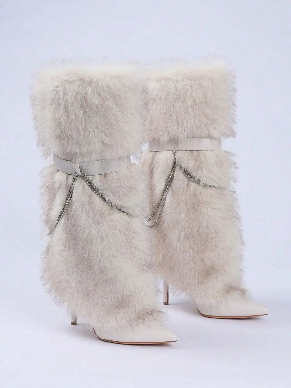 Fuzzy Faux Fur Pointed Toe Stiletto Boots