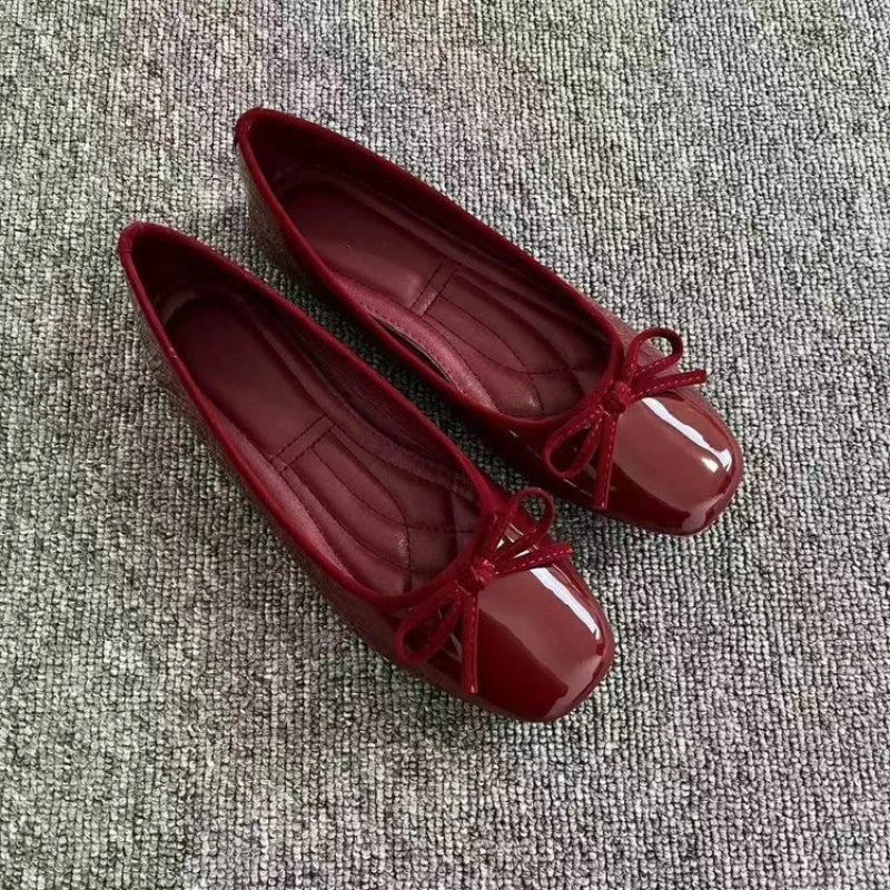 Square Toe Bow Ballet Flats
