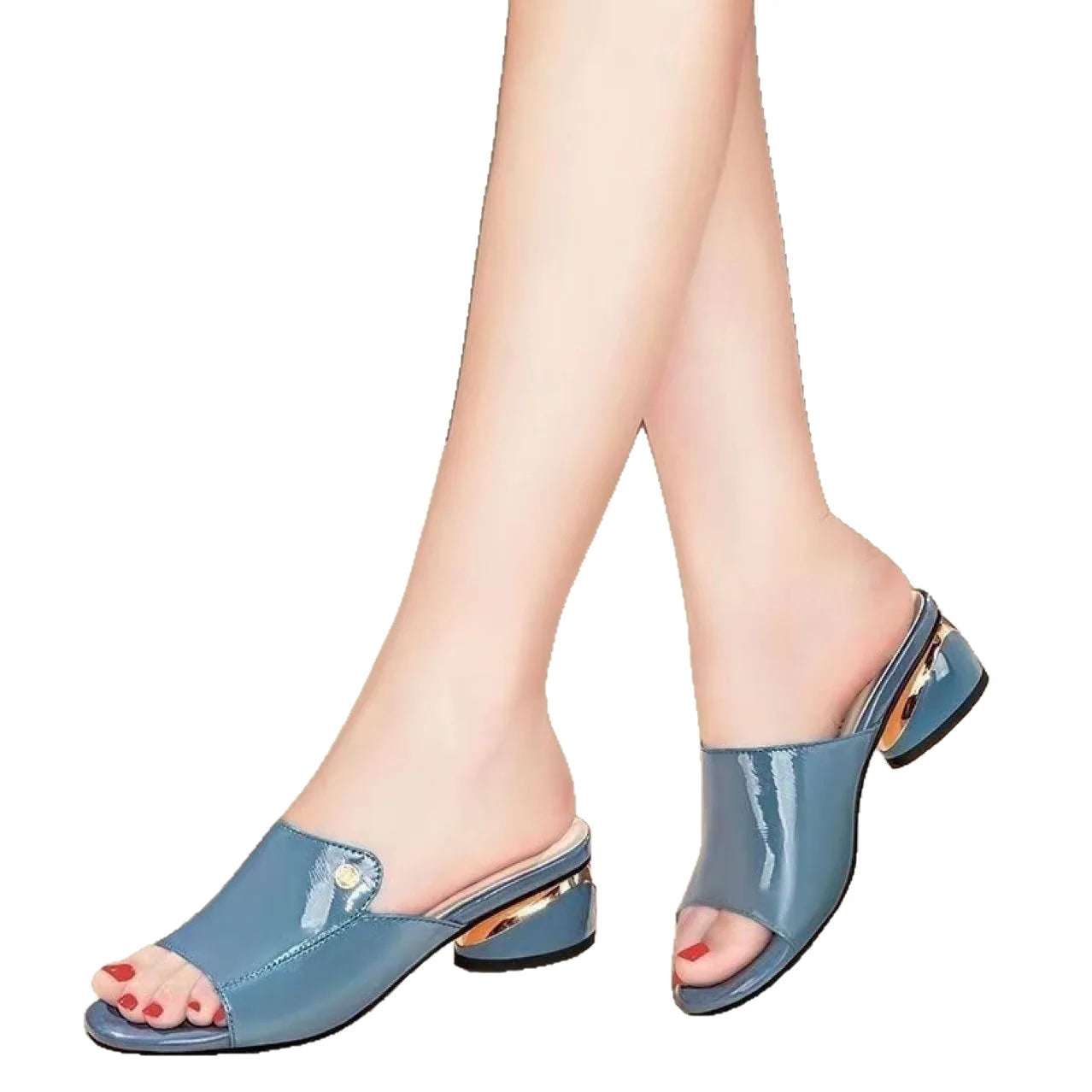 Red Soft Leather Comfortable Square Heel Sandals