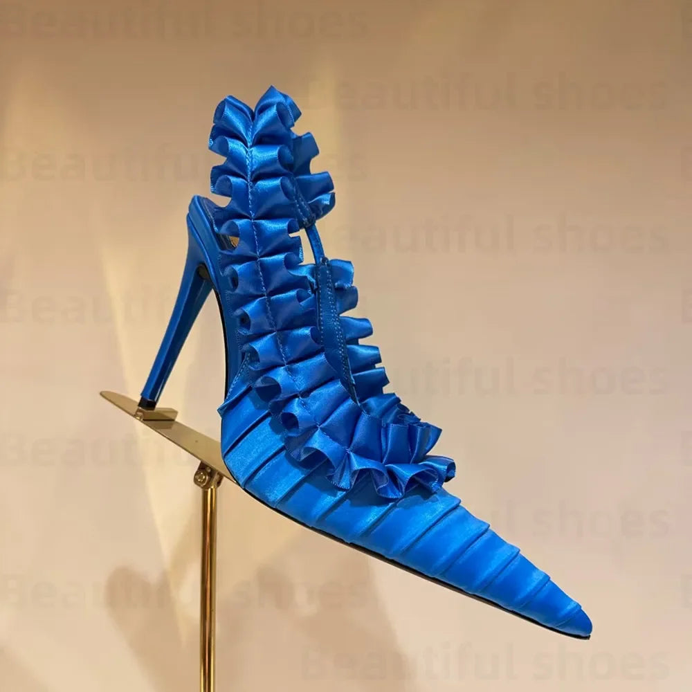 Luxury Silk Lace Pointed Slingbacks