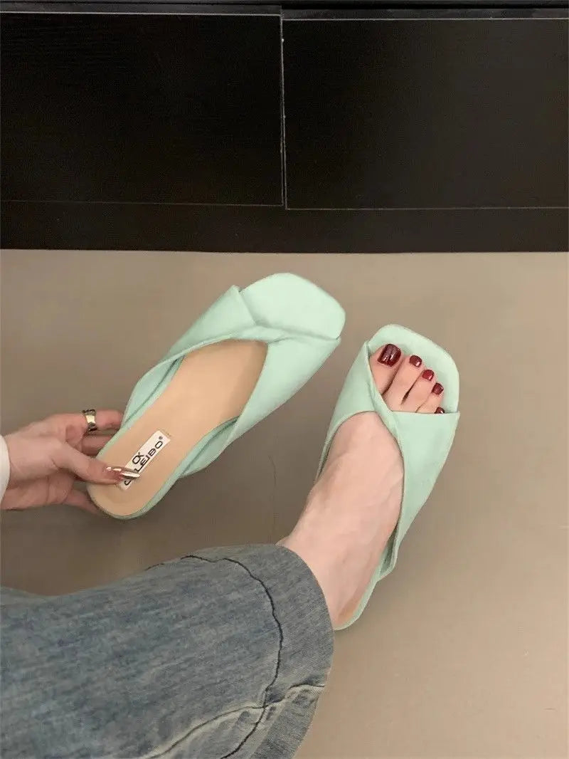 Sexy Twisted Square Toe Designer Mules