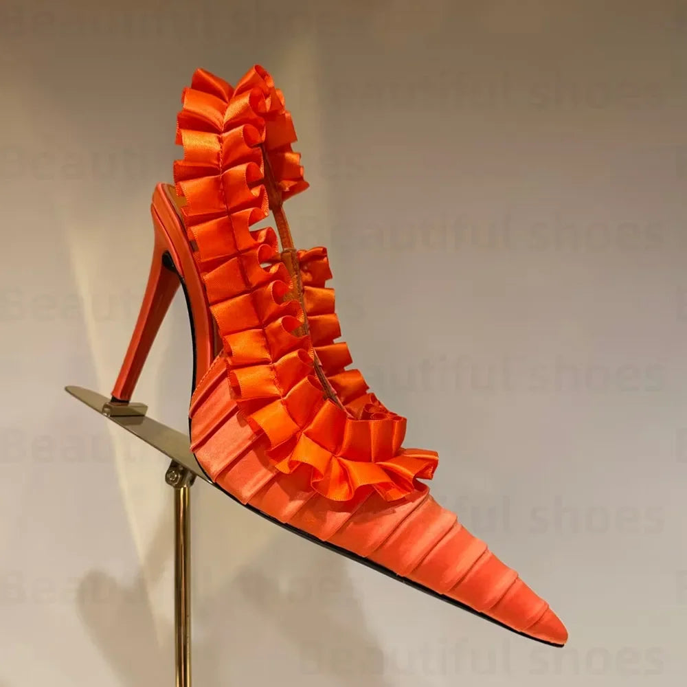 Luxury Silk Lace Pointed Slingbacks