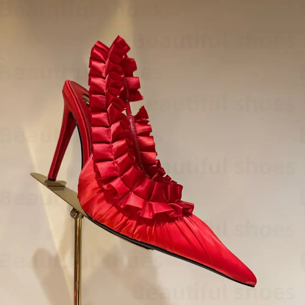 Luxury Silk Lace Pointed Slingbacks