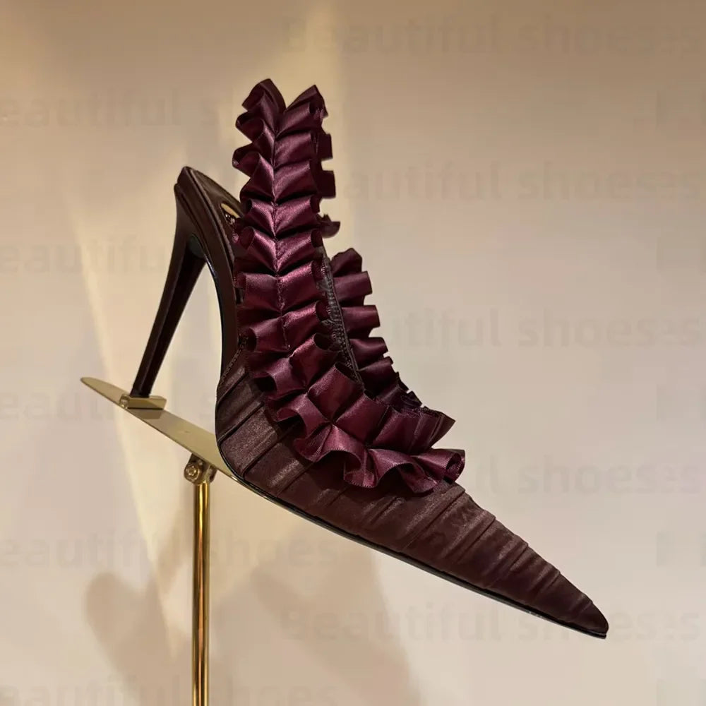 Luxury Silk Lace Pointed Slingbacks