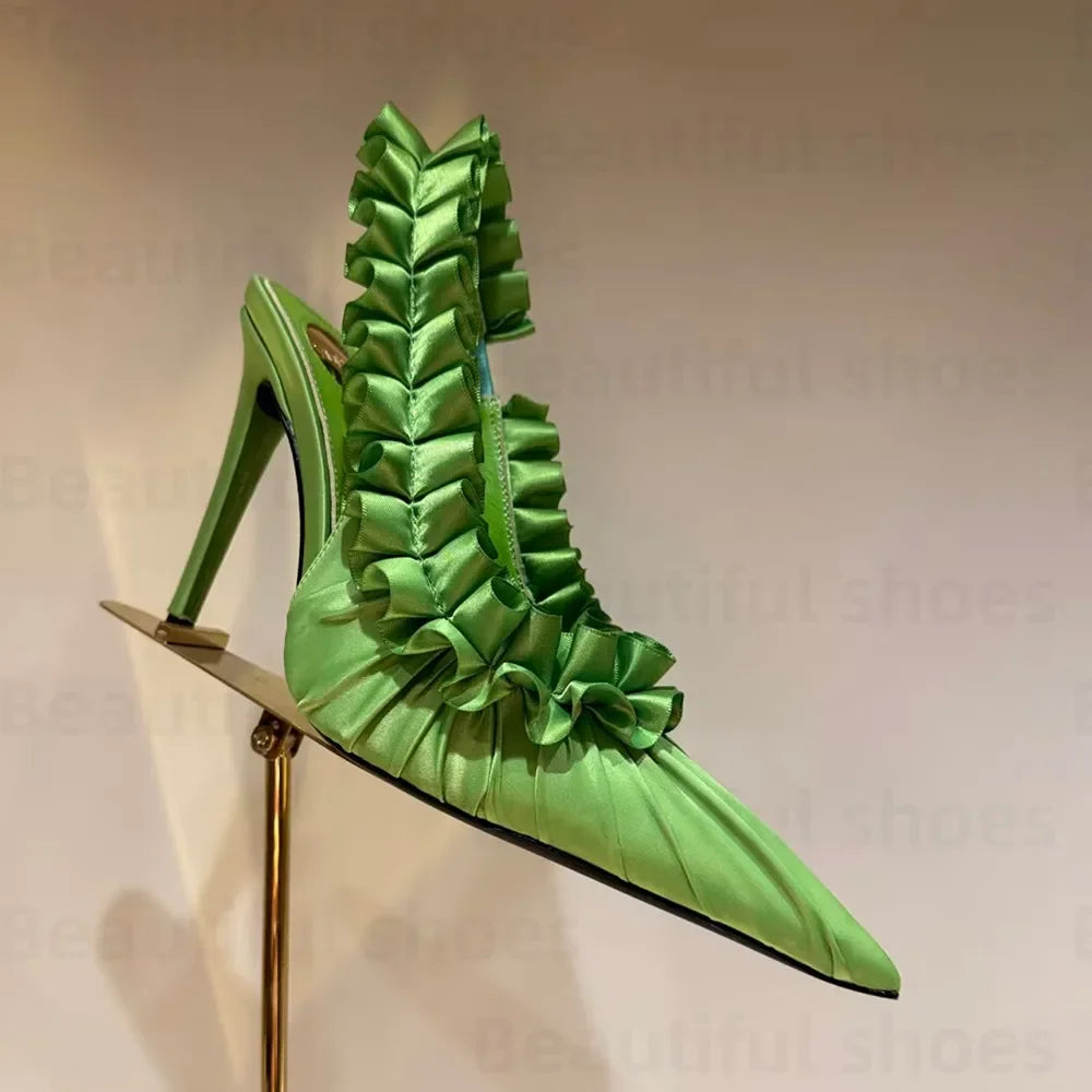 Luxury Silk Lace Pointed Slingbacks