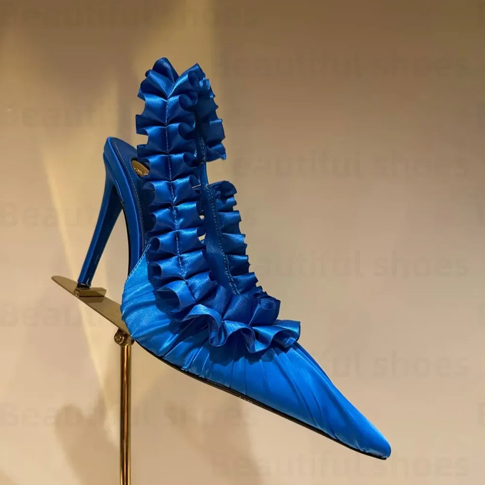 Luxury Silk Lace Pointed Slingbacks
