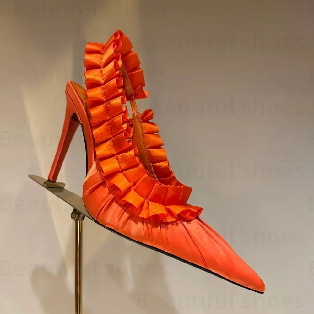 Luxury Silk Lace Pointed Slingbacks