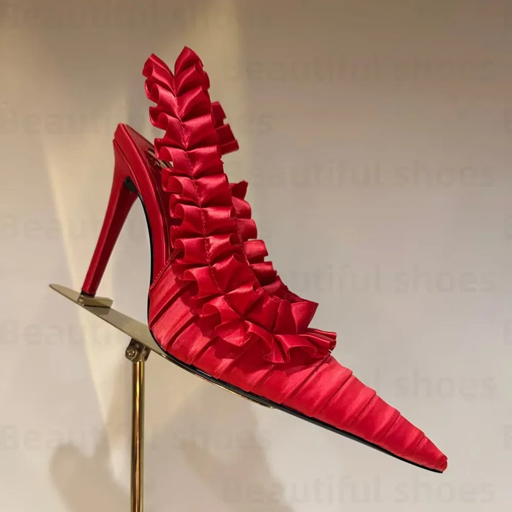 Luxury Silk Lace Pointed Slingbacks