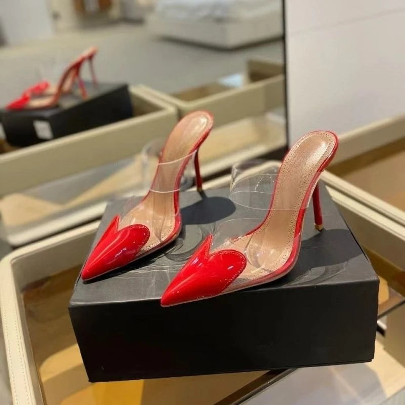 Red Heart Transparent Strap Mules