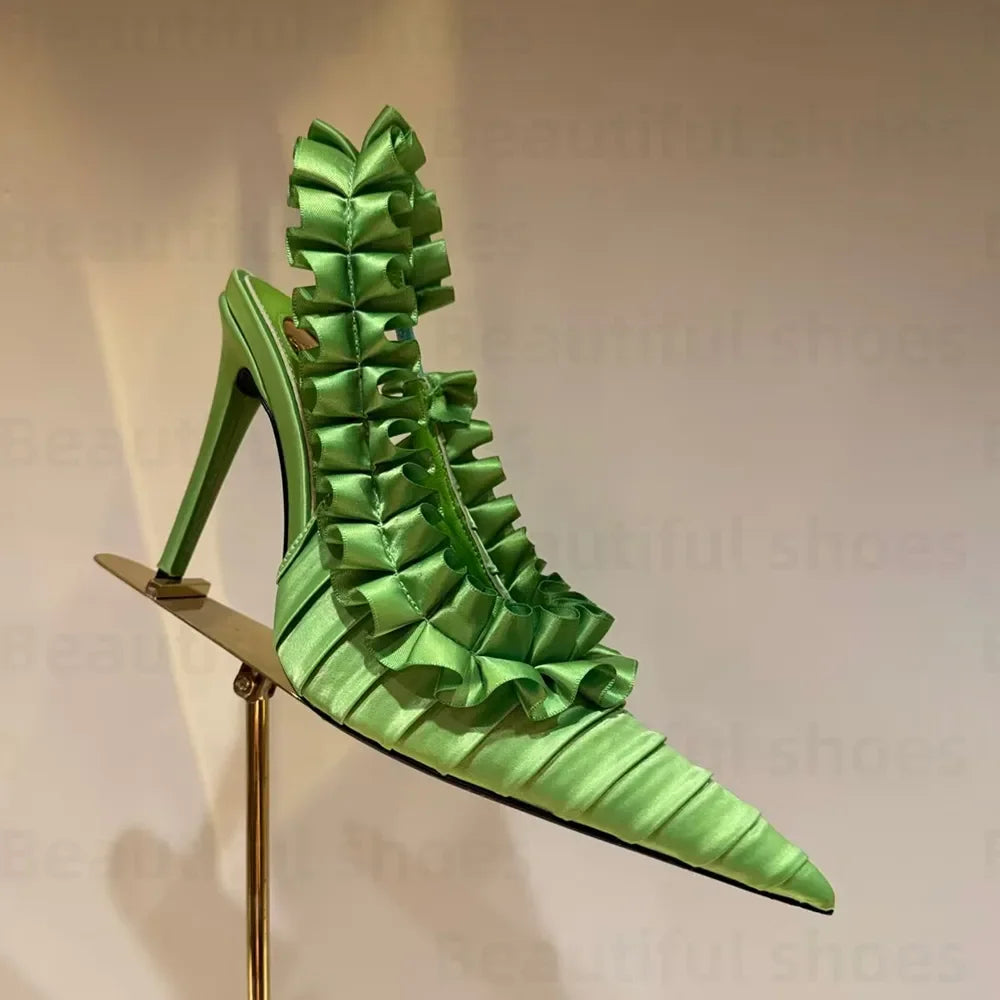 Luxury Silk Lace Pointed Slingbacks