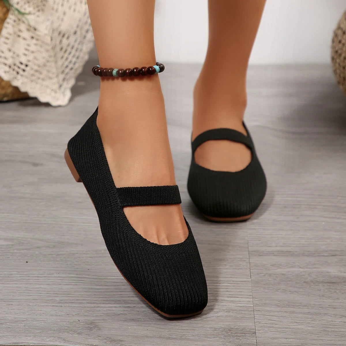 Breathable Mesh Knitted Sock Flats