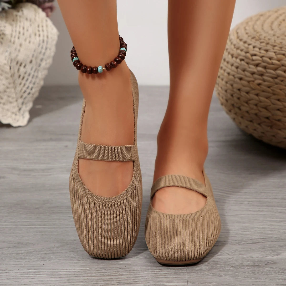 Breathable Mesh Knitted Sock Flats