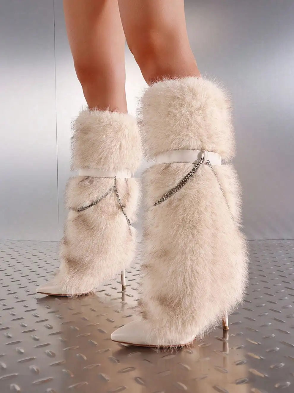 Fuzzy Faux Fur Pointed Toe Stiletto Boots