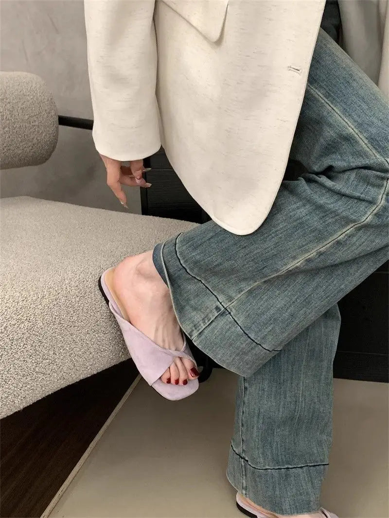 Sexy Twisted Square Toe Designer Mules