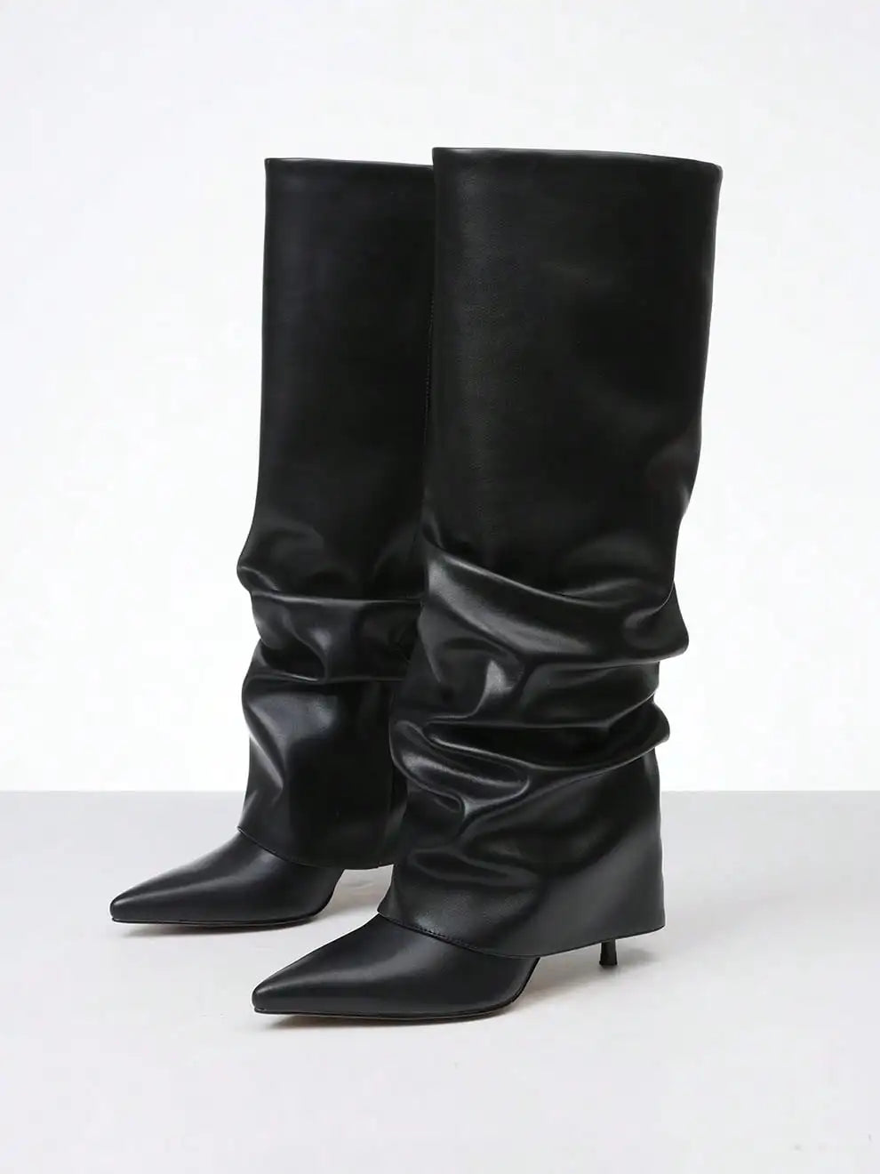 Slouchy Shark Fold-Over Stiletto Boots