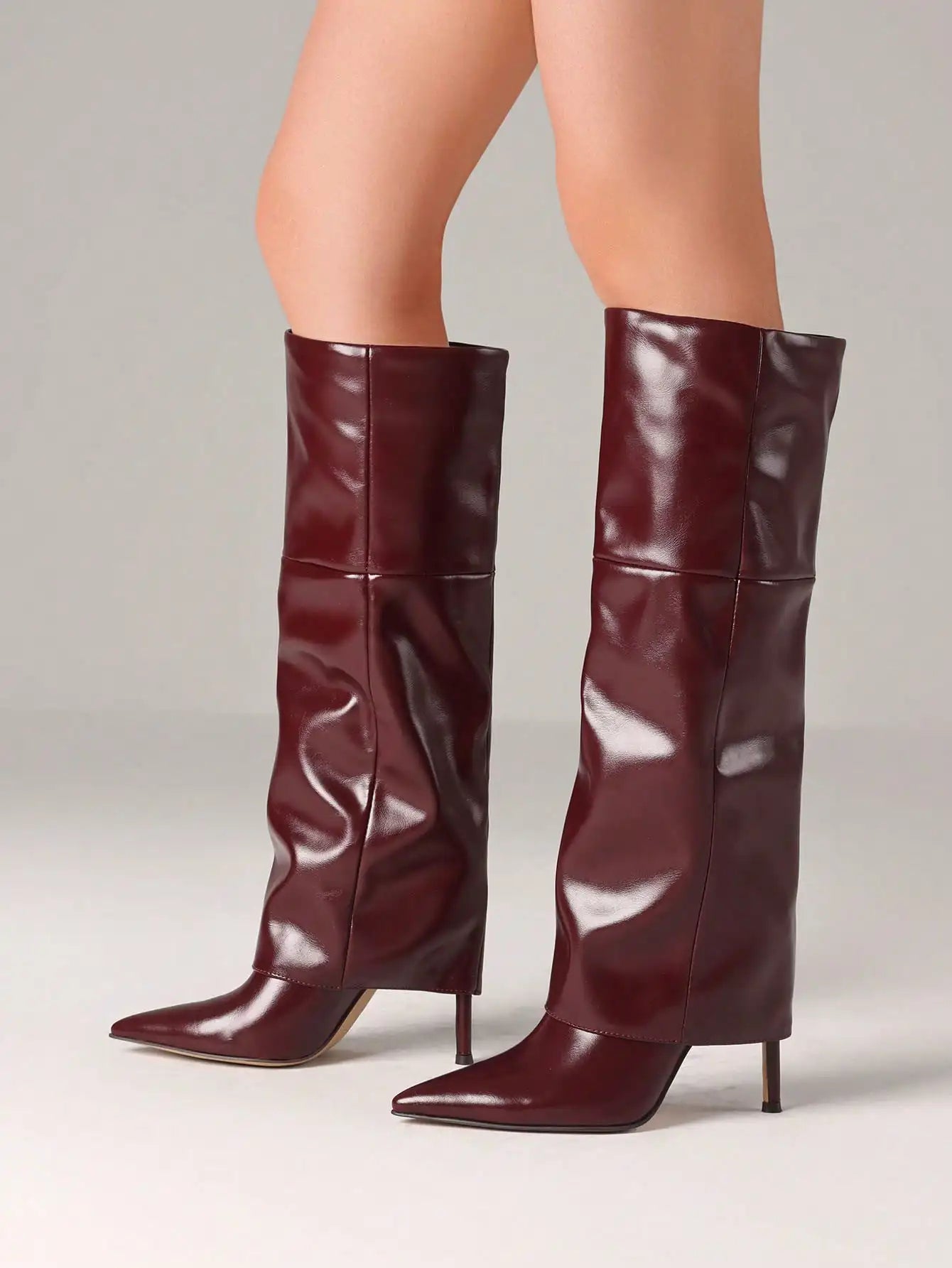 White Fold-Over Shark Stiletto Boots