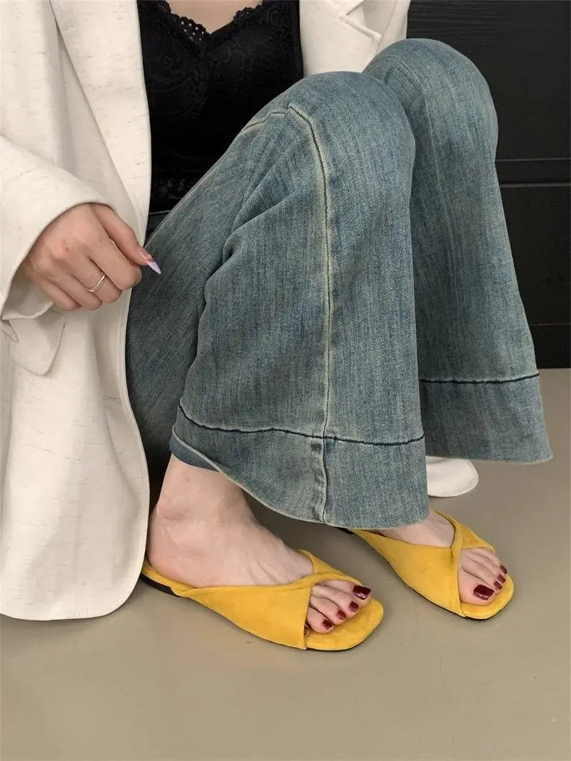 Sexy Twisted Square Toe Designer Mules