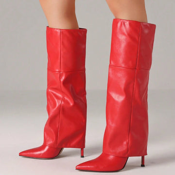 White Fold-Over Shark Stiletto Boots