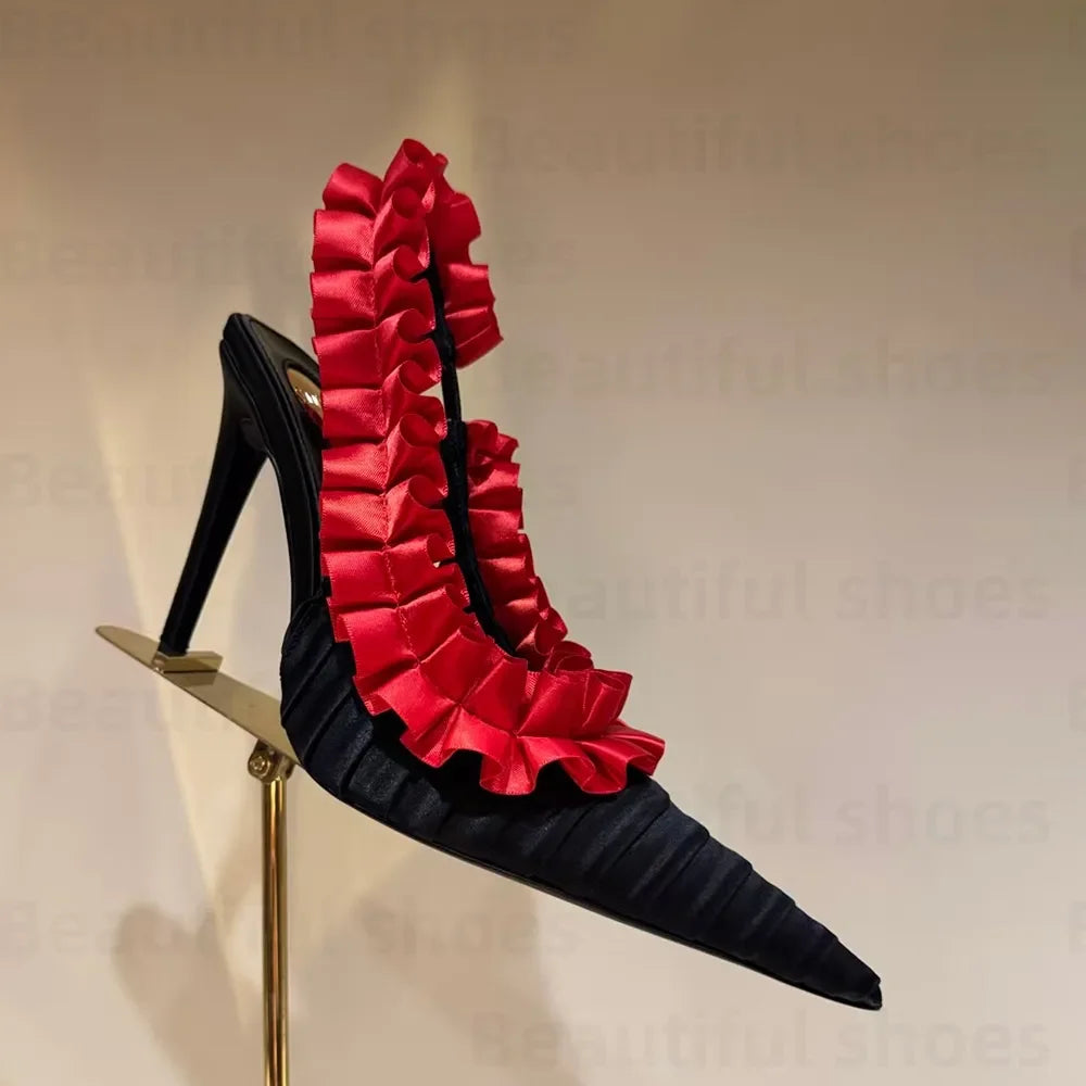 Luxury Silk Lace Pointed Slingbacks