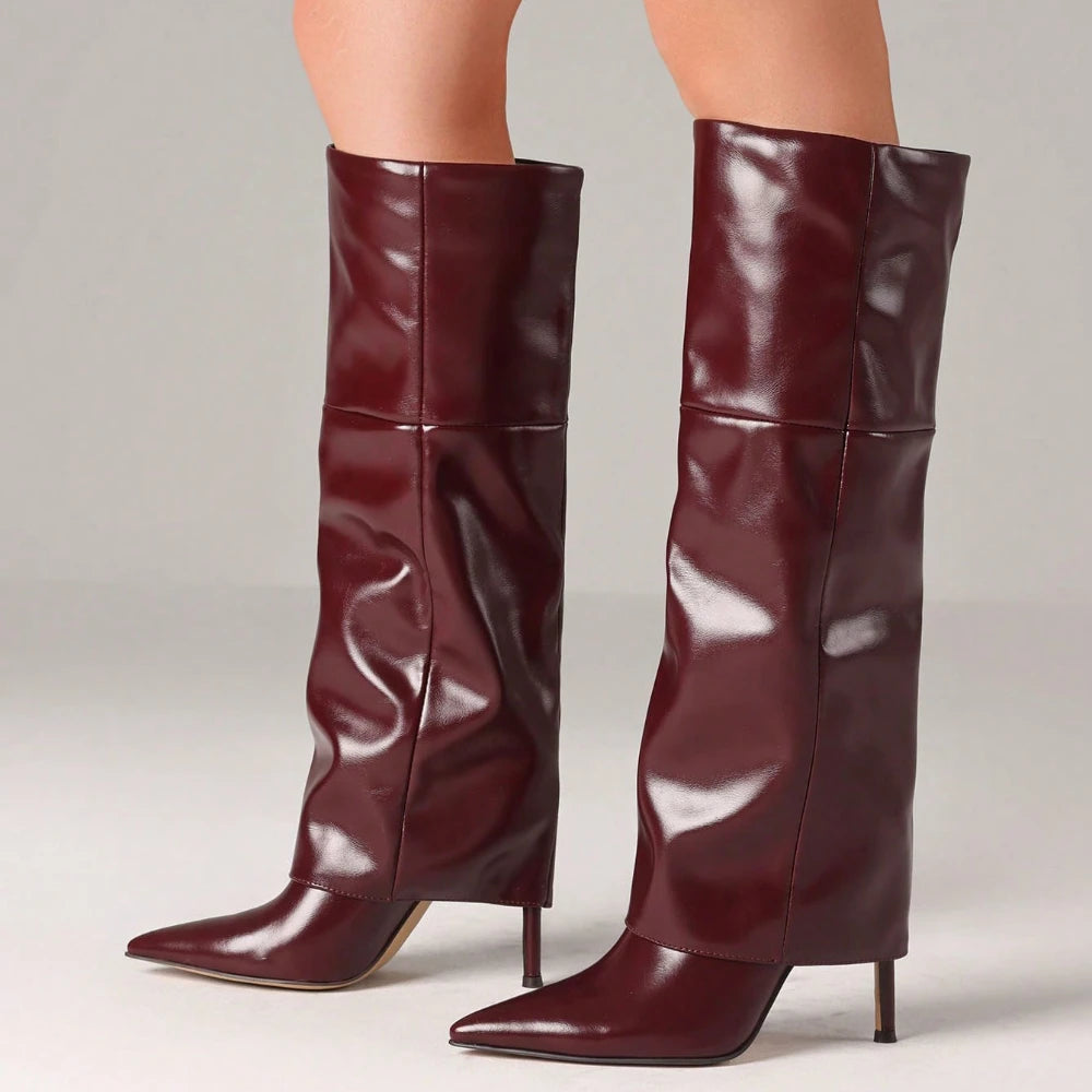 White Fold-Over Shark Stiletto Boots