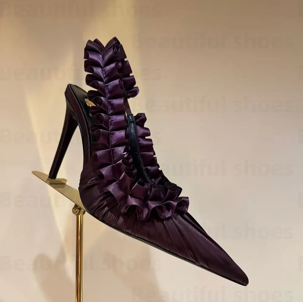 Luxury Silk Lace Pointed Slingbacks