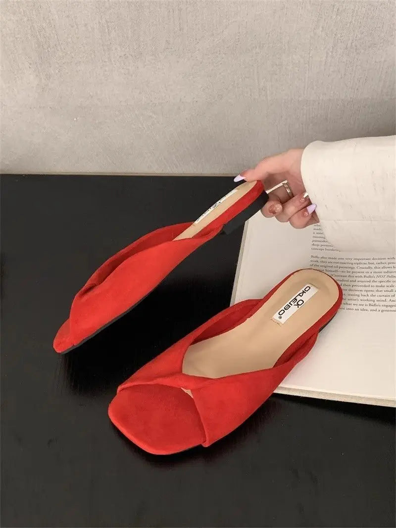 Sexy Twisted Square Toe Designer Mules