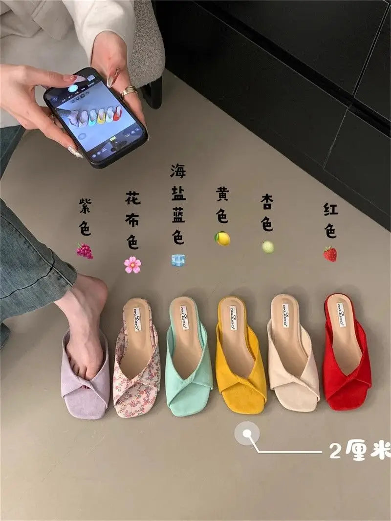 Sexy Twisted Square Toe Designer Mules
