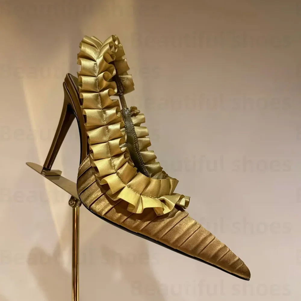 Luxury Silk Lace Pointed Slingbacks