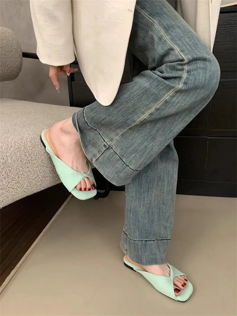 Sexy Twisted Square Toe Designer Mules