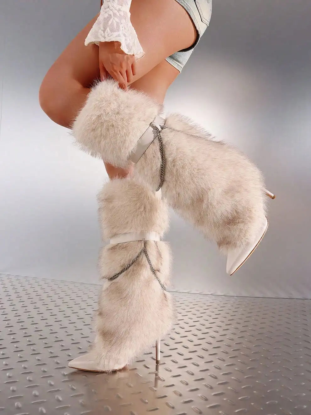 Fuzzy Faux Fur Pointed Toe Stiletto Boots