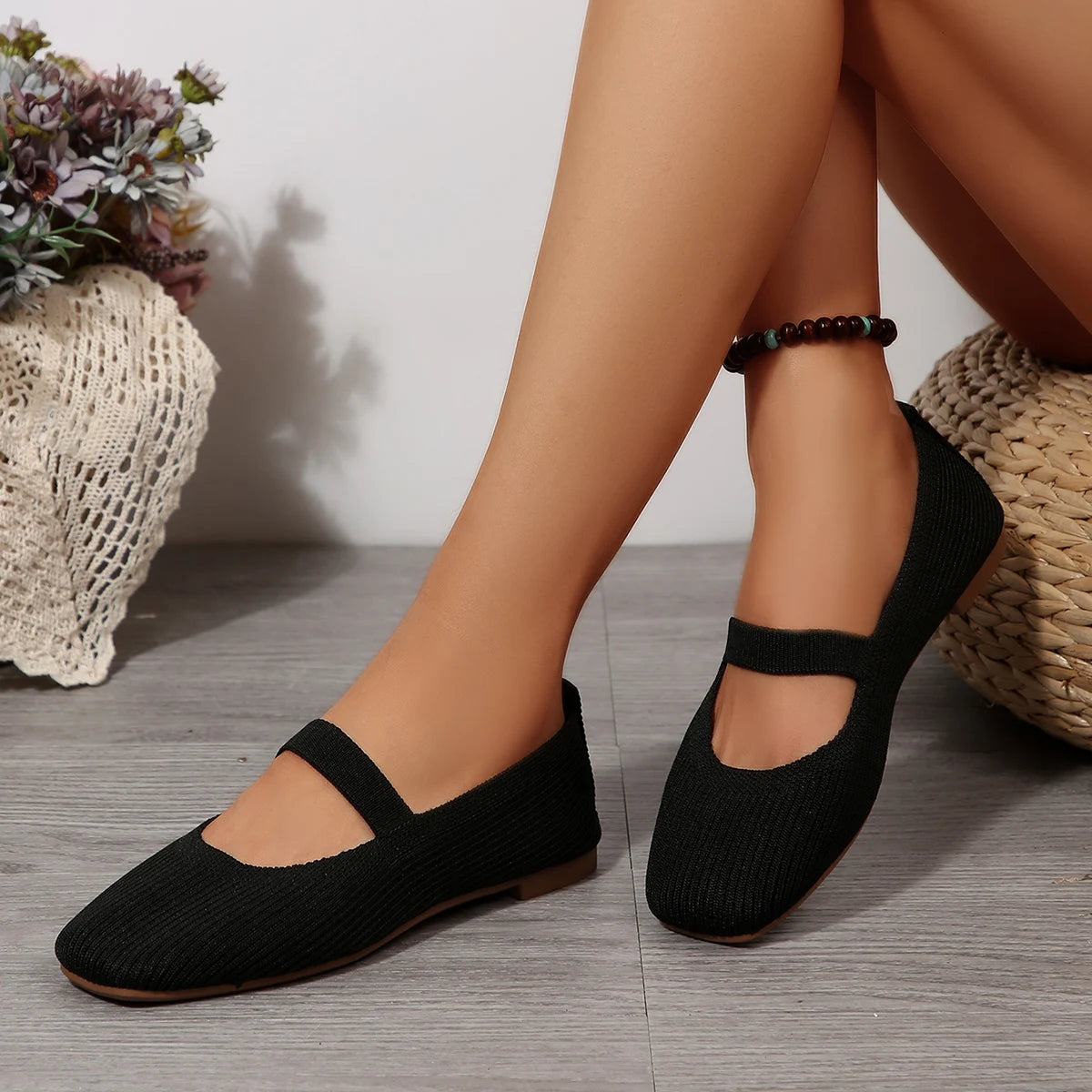 Breathable Mesh Knitted Sock Flats