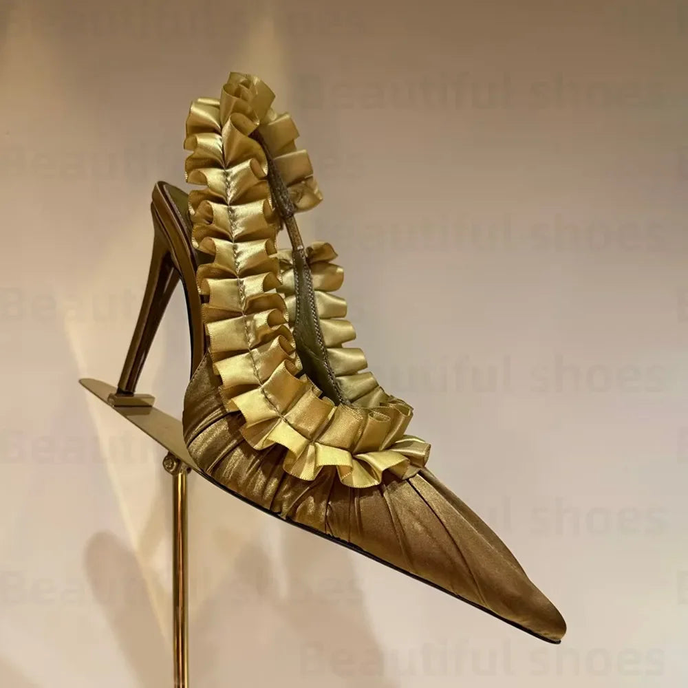 Luxury Silk Lace Pointed Slingbacks