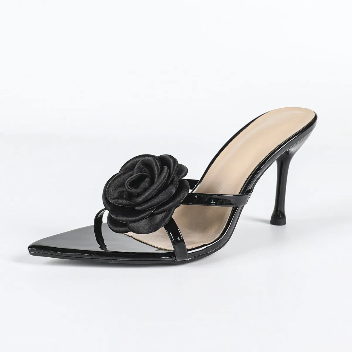 Wine Red 3D Flower Lacquered Heels