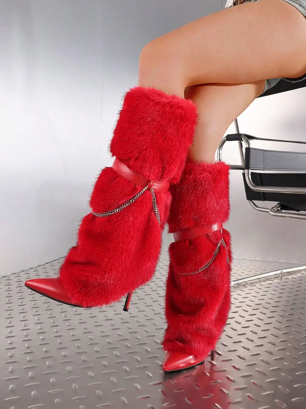 Fuzzy Faux Fur Pointed Toe Stiletto Boots