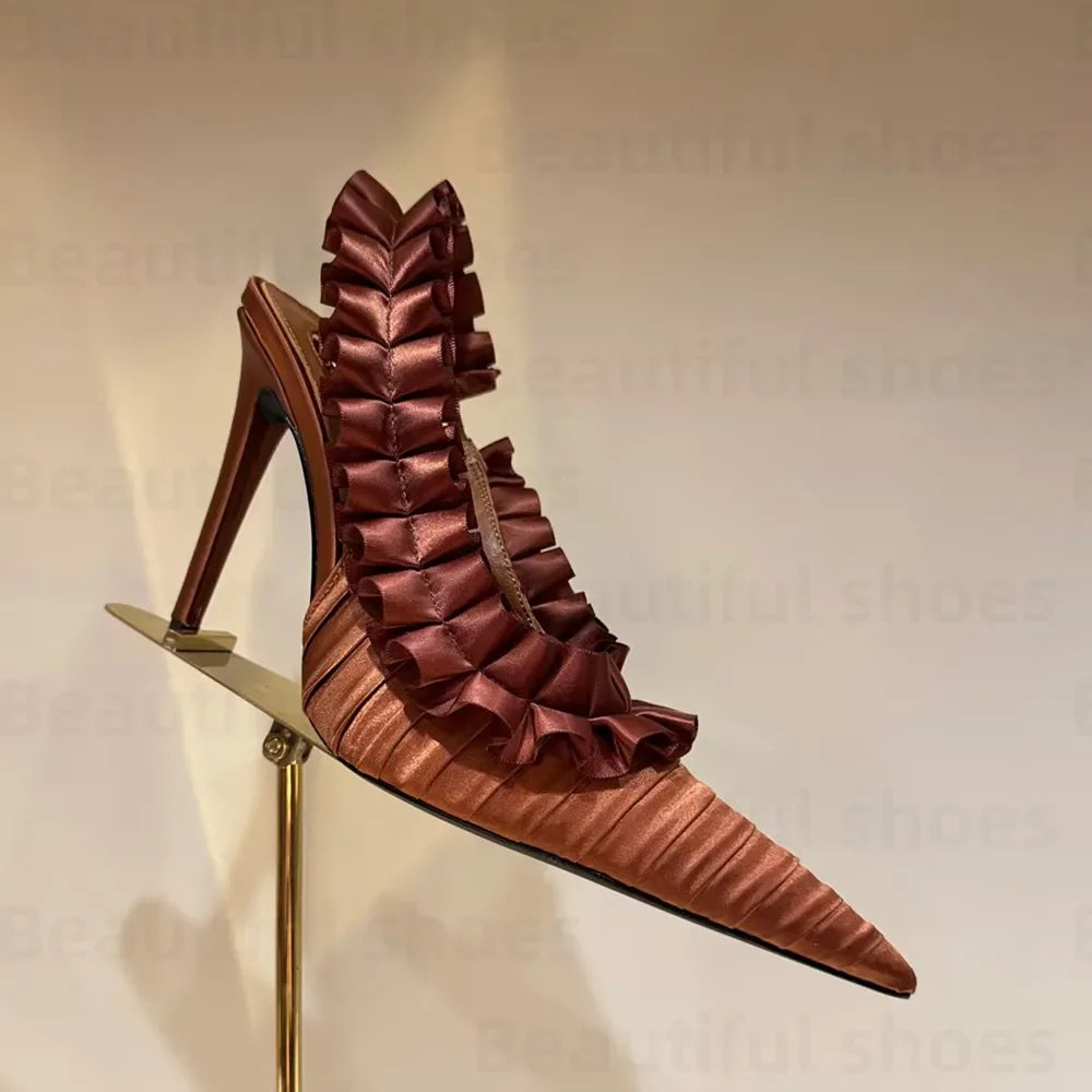 Luxury Silk Lace Pointed Slingbacks
