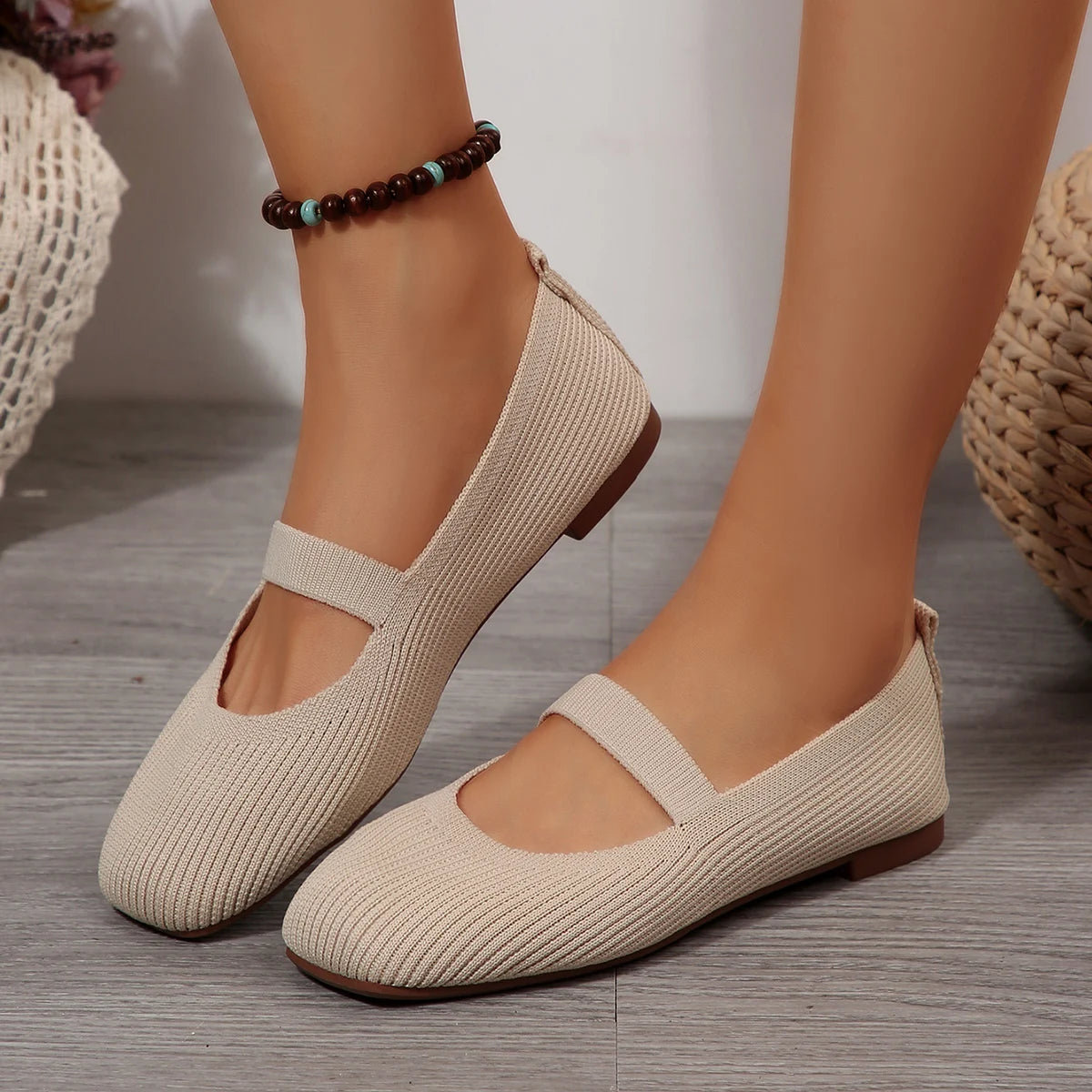 Breathable Mesh Knitted Sock Flats