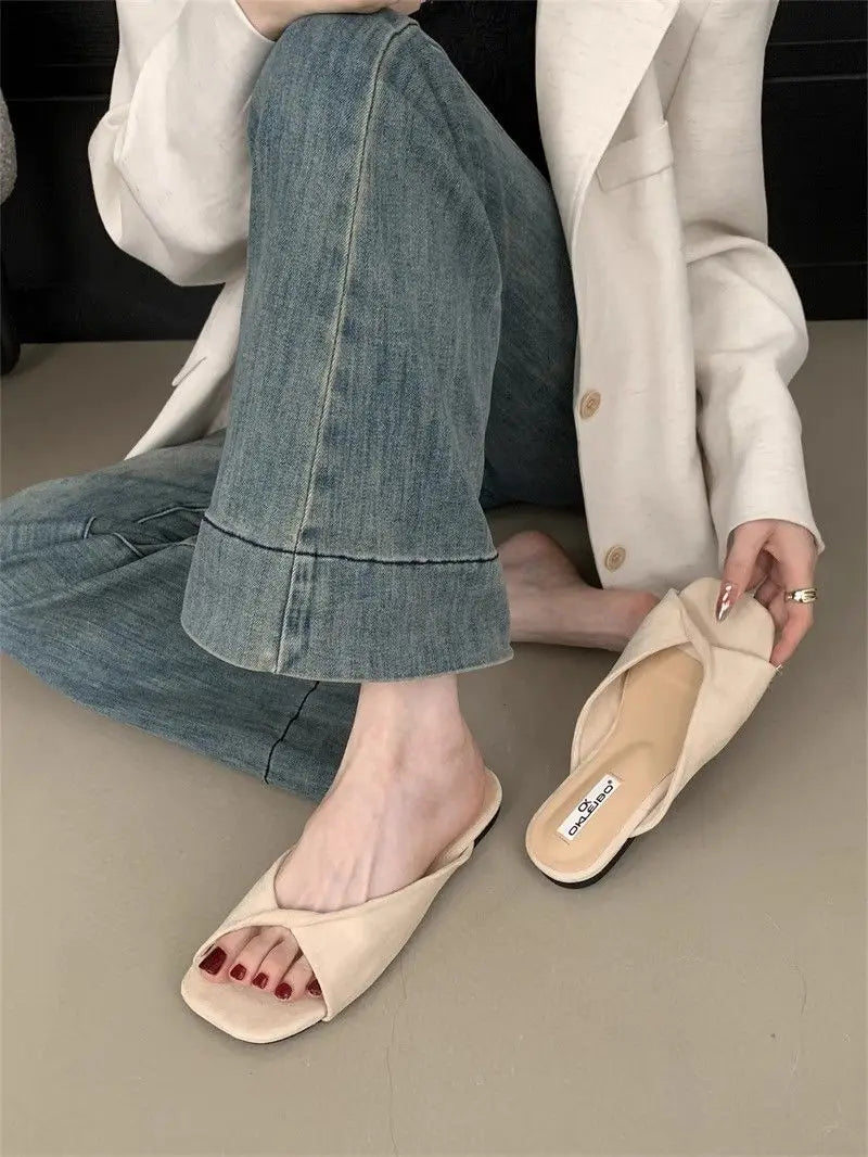 Sexy Twisted Square Toe Designer Mules