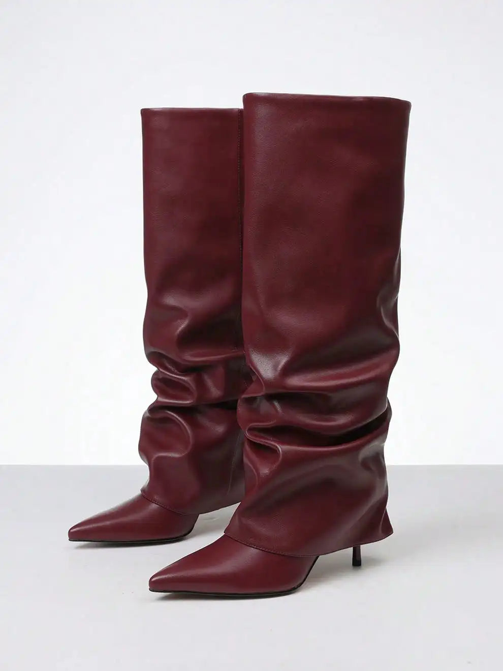 Slouchy Shark Fold-Over Stiletto Boots