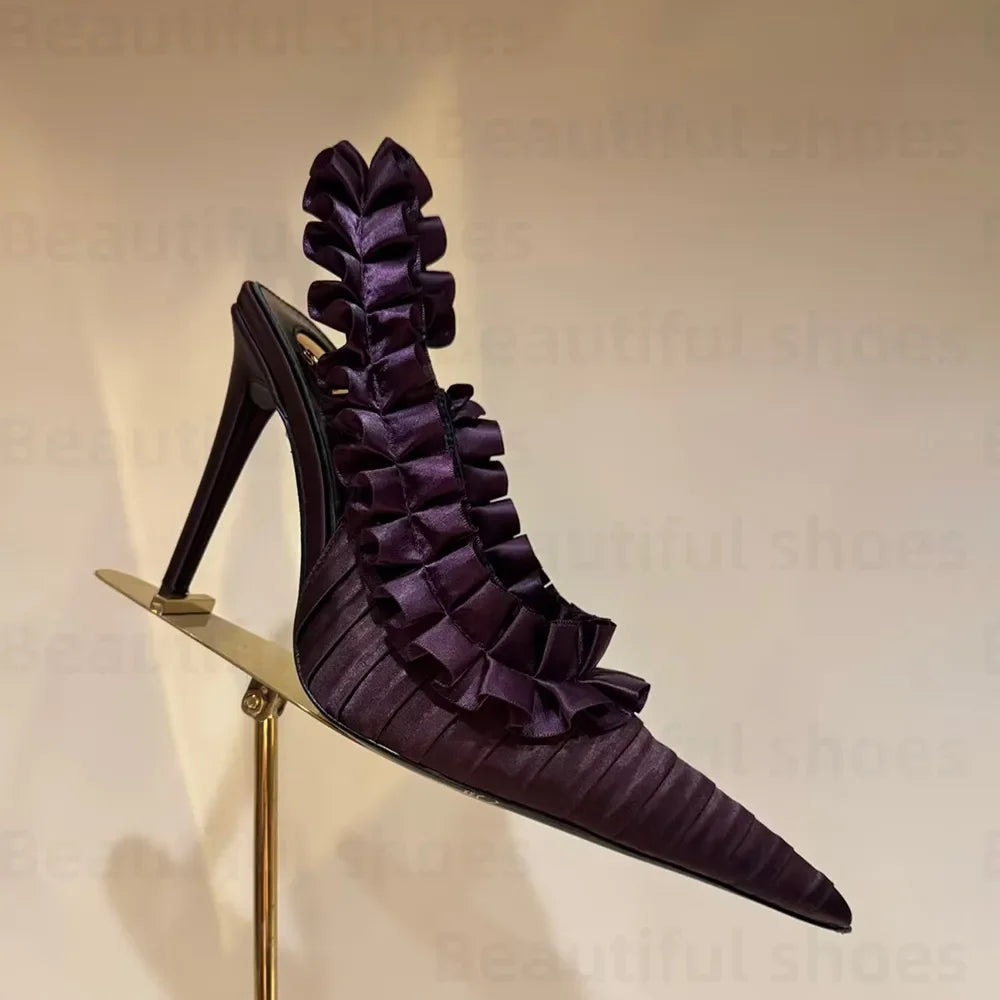 Luxury Silk Lace Pointed Slingbacks
